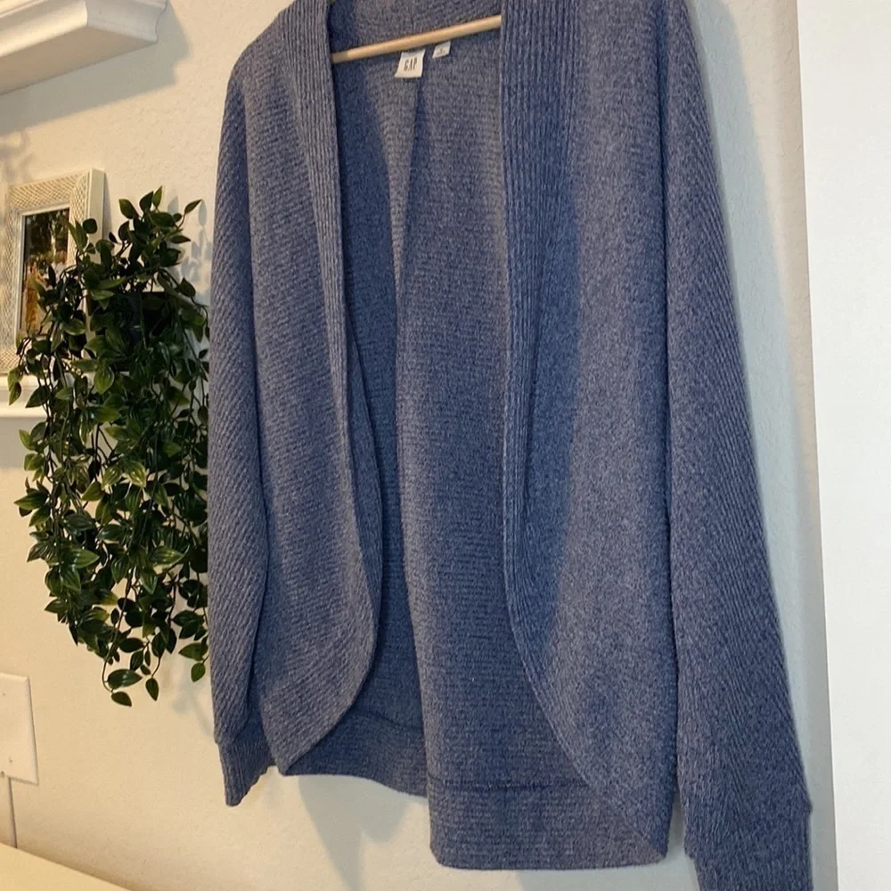 Gap Blue Ribbed Dolman Sleeve Open Front Cardigan - Medium